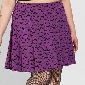 Torrid 3 (3X) Purple Bat Print Halloween Punk Gothic Mini Ponte Seamed Skirt New